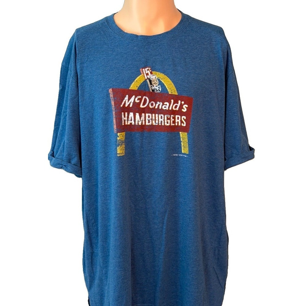 McDonald's Hamburgers 15 Cents First Edition Blue Shirt Cuffed Sleeves Men's XL